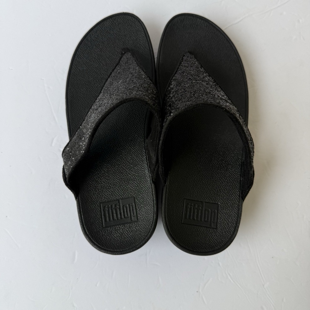 FitFlop Shimma Glitter Toe Post Sandals Black Glitter Women's US 6 EU 37 New - Picture 3 of 8